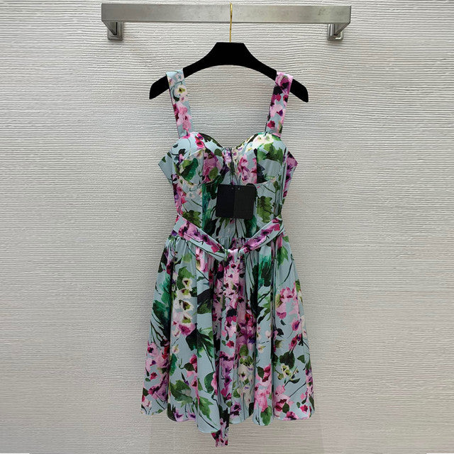[TOP] D^G Bustier Mini Dress With Bluebell Print S22 - Dolce&Gabbana