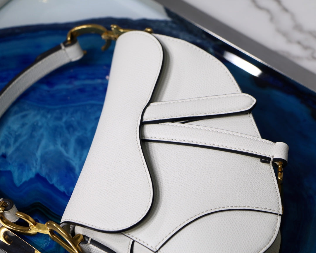 [TOP] D!or Saddle Bag Grainy Calfskin Small - White - Christian Dior