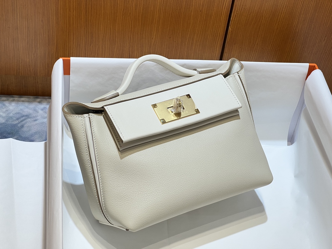 [TOP] H€RMES Kelly Mini 24/24 Bag 21cm - White&GHW - Hermes