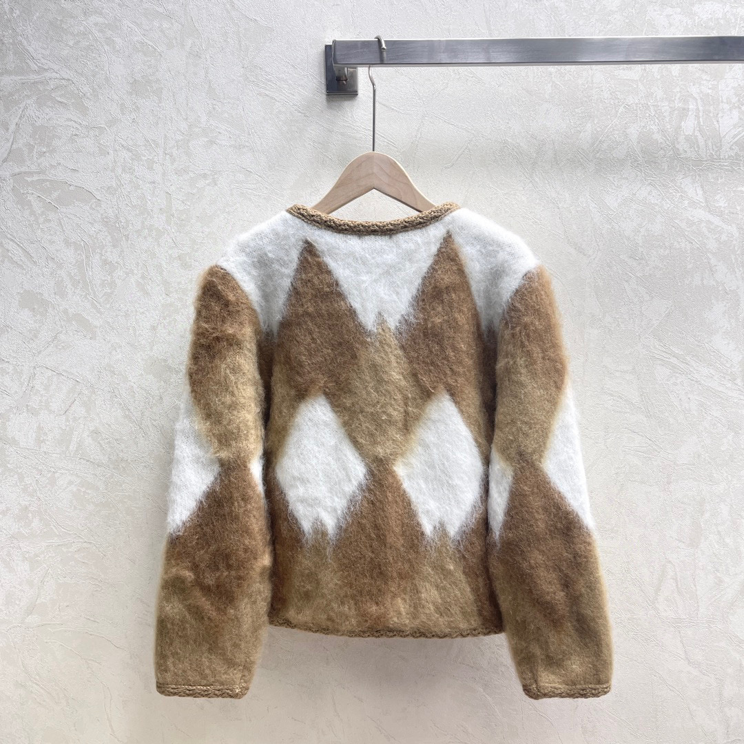 [TOP] C€LINE Wool Cardigan - White & Beige - Celine