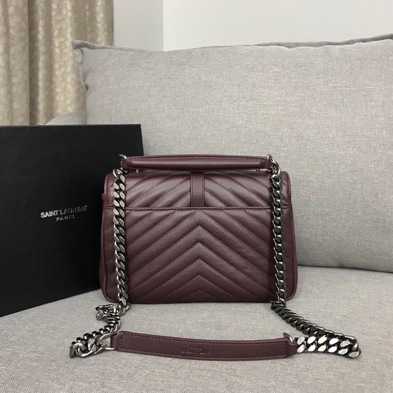 [TOP] Y$L Small College Bag - Burgundy w SHW - Ysl Yves Saint Laurent