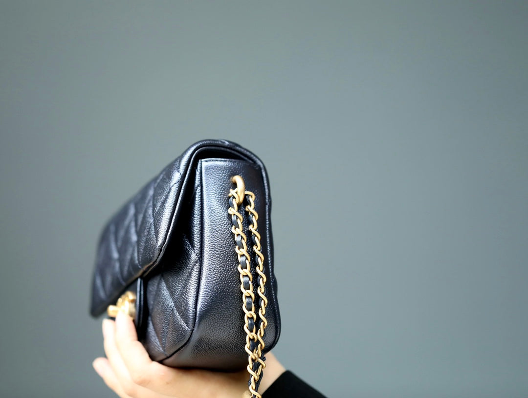 [TOP] CH@NEL Classic Flap Bag New Mini Square - Black & GHW - Chanel