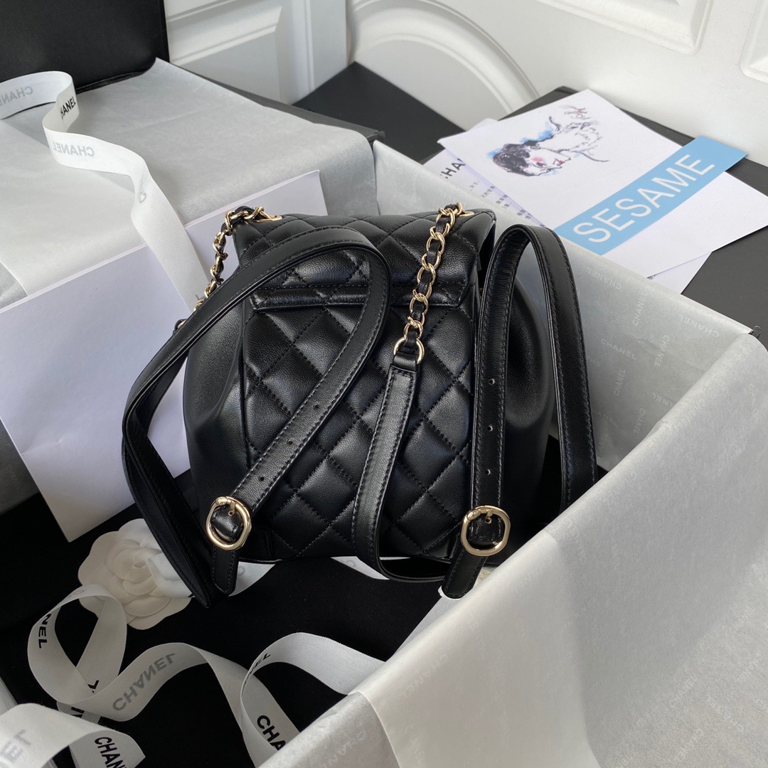 [TOP] CH@NEL DUMA BackPack - Black/White & GHW - Chanel