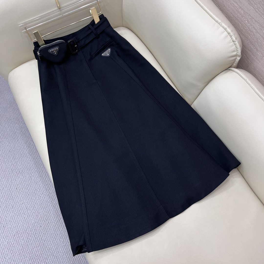 [TOP] PR@DA Long Skirt with Fanny Pack - Black - Prada