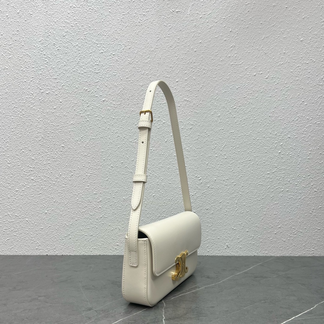 [TOP] C€LINE Triomphe Shoulder Bag - White - Celine