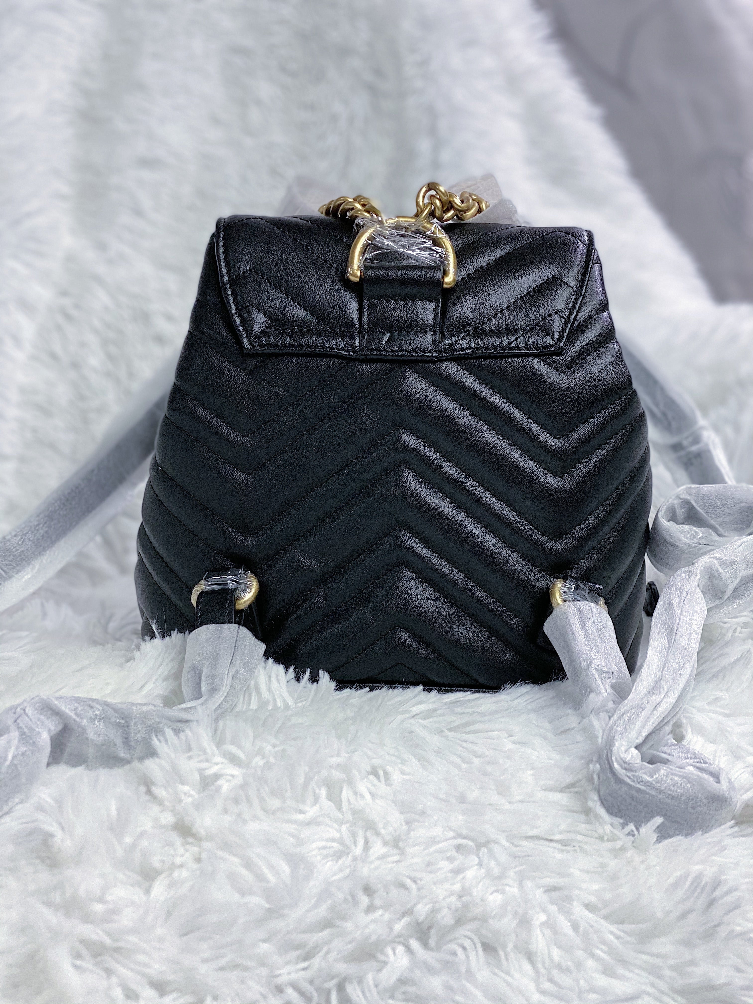 [TOP] GUCC! GG Marmont Backpack with Tags Matelassé - BLACK - Gucci