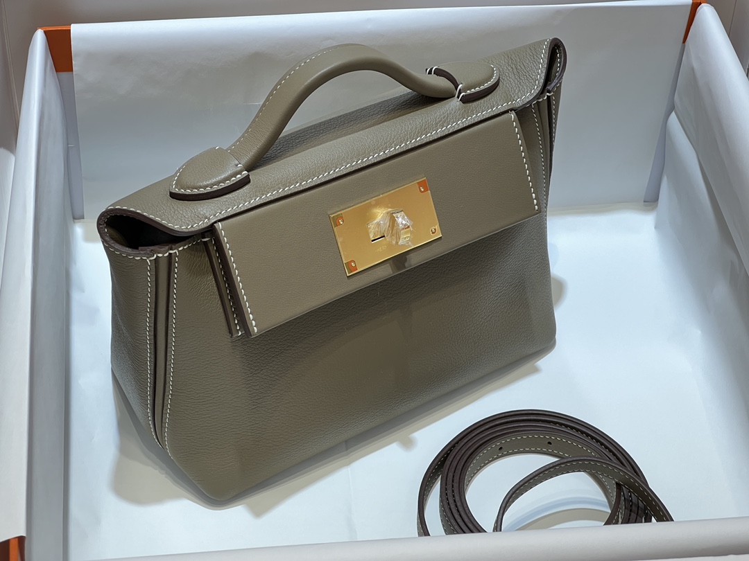 [TOP] H€RMES Kelly Mini 24/24 Bag  21cm - Gray&GHW - Hermes