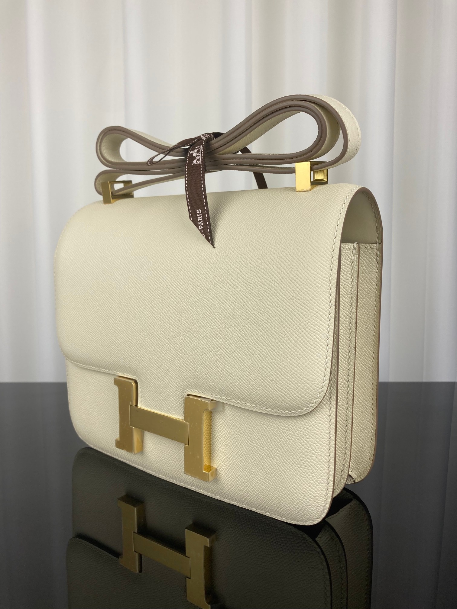 [TOP] H€RMES Constance Epsom Leather 18cm - Cream & GHW - Hermes