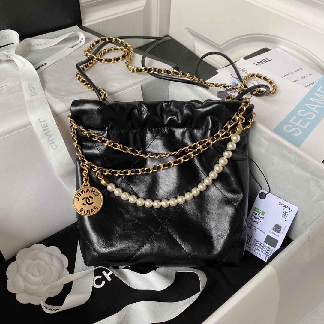 [TOP] CH@NEL 23S Mini 22 Bag - GHW - Black - Chanel
