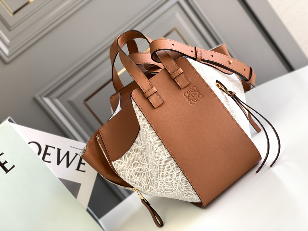 [TOP] LOEW€ Calfskin Anagram Hammock Bag - Brown - Loewe