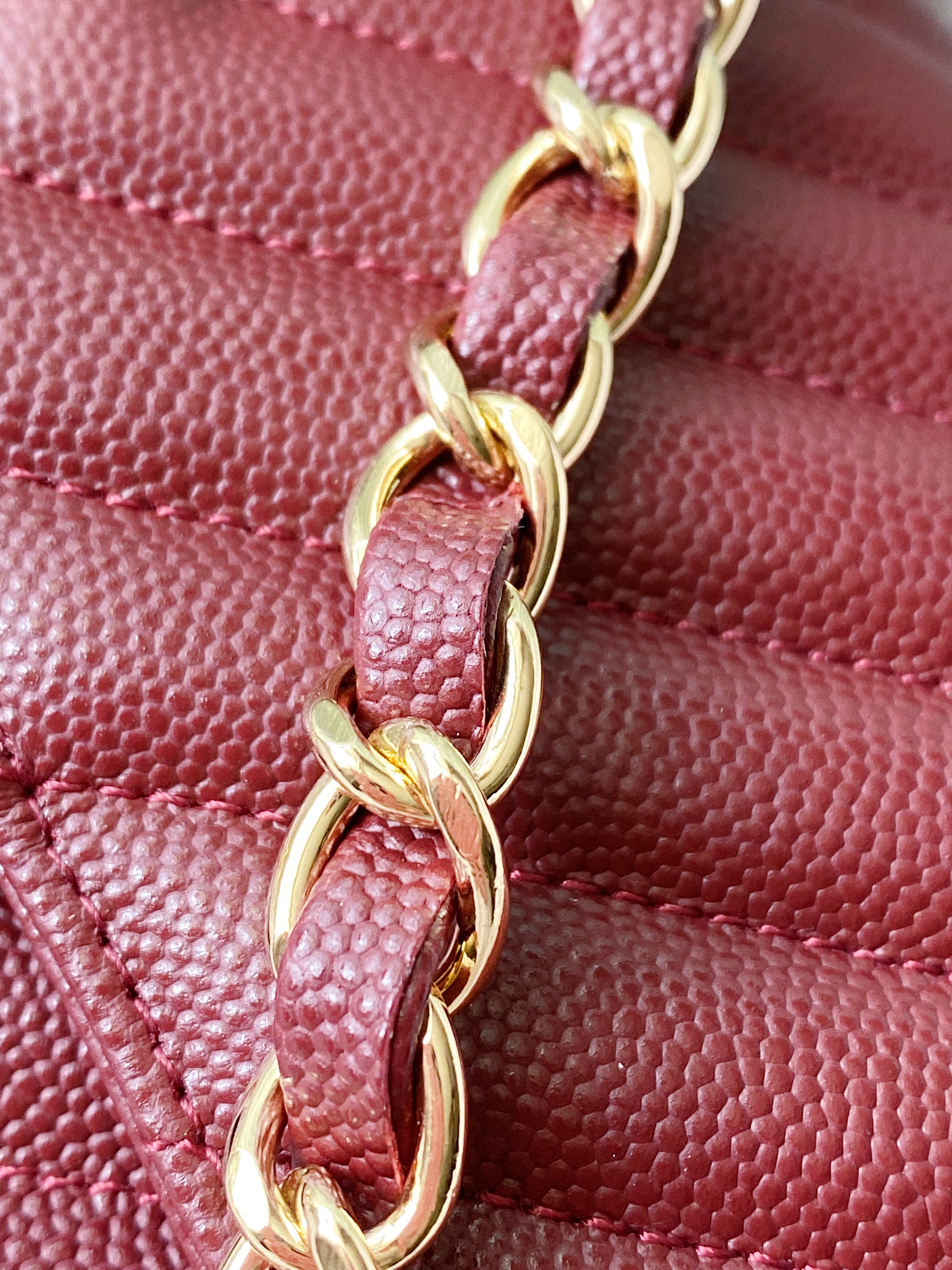 [TOP] CH@NEL Classic Flap Bag Chevron Caviar Skin New Mini 20cm - Burgundy - Chanel