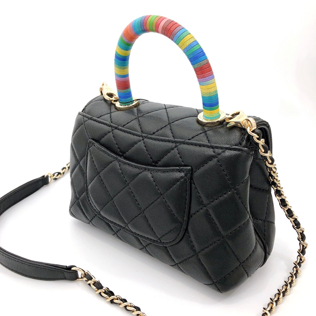 [TOP] CH@NEL Coco Handle Bag Rainbow Top Small - Black & GHW - Chanel