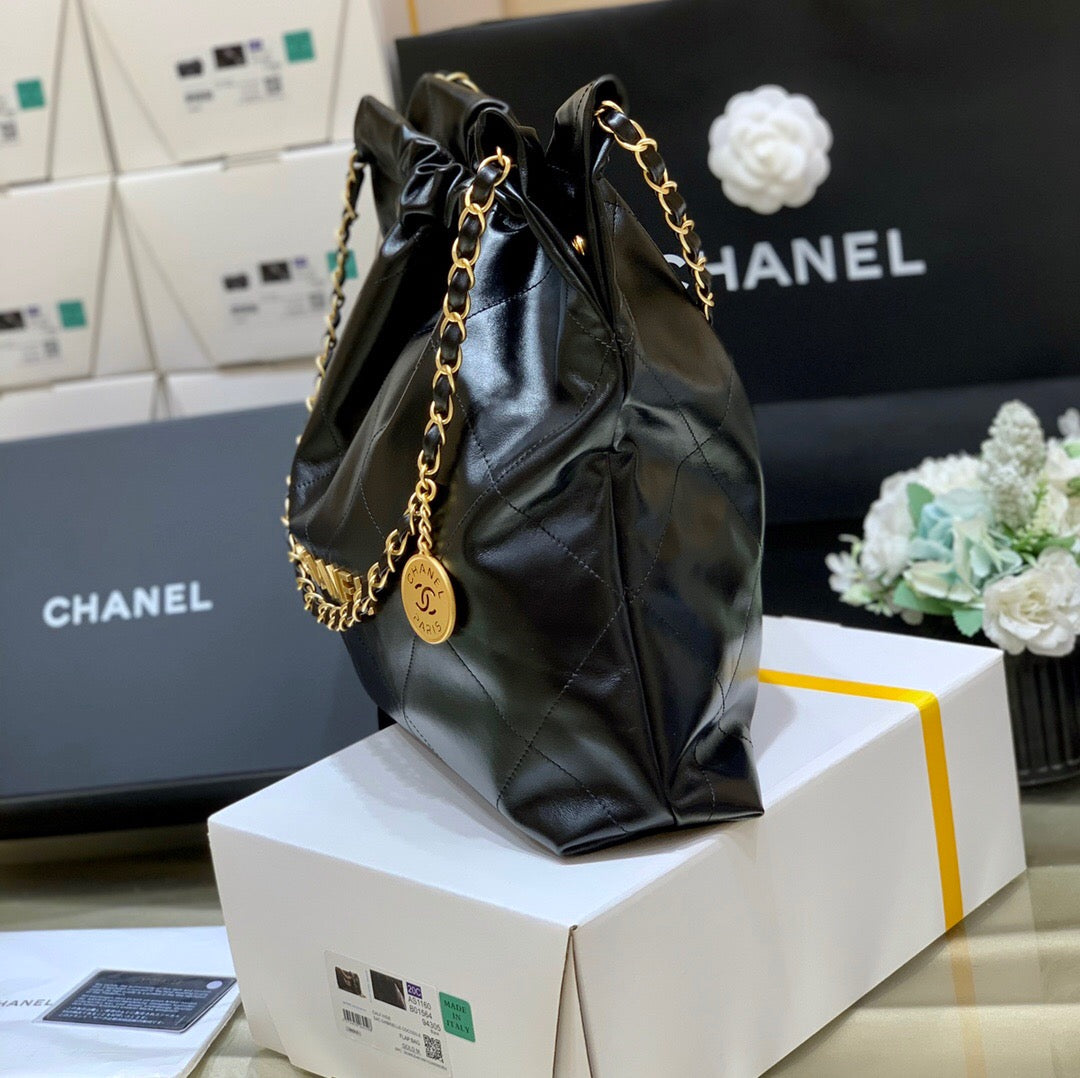 [TOP] CH@NEL 22 Bag Small 35cm - Black & GHW - Chanel