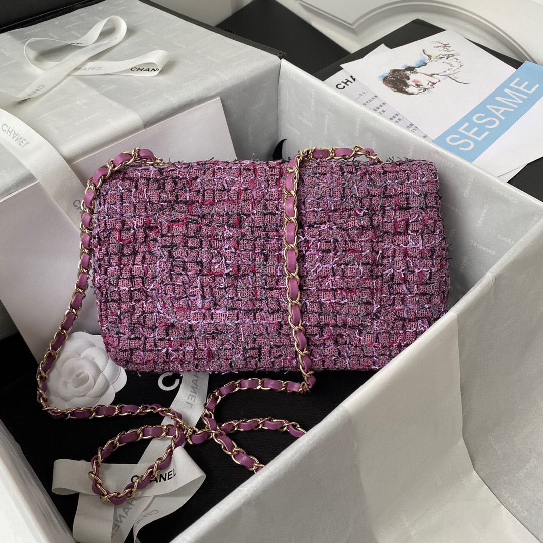 [TOP] CH@NEL Classic Flap Bag Tweed Medium 25.5cm - Pink & GHW - Chanel
