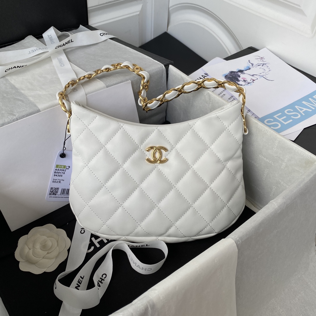 [TOP] CH@NEL Hobo Bag - GHW - White/Pink - Chanel