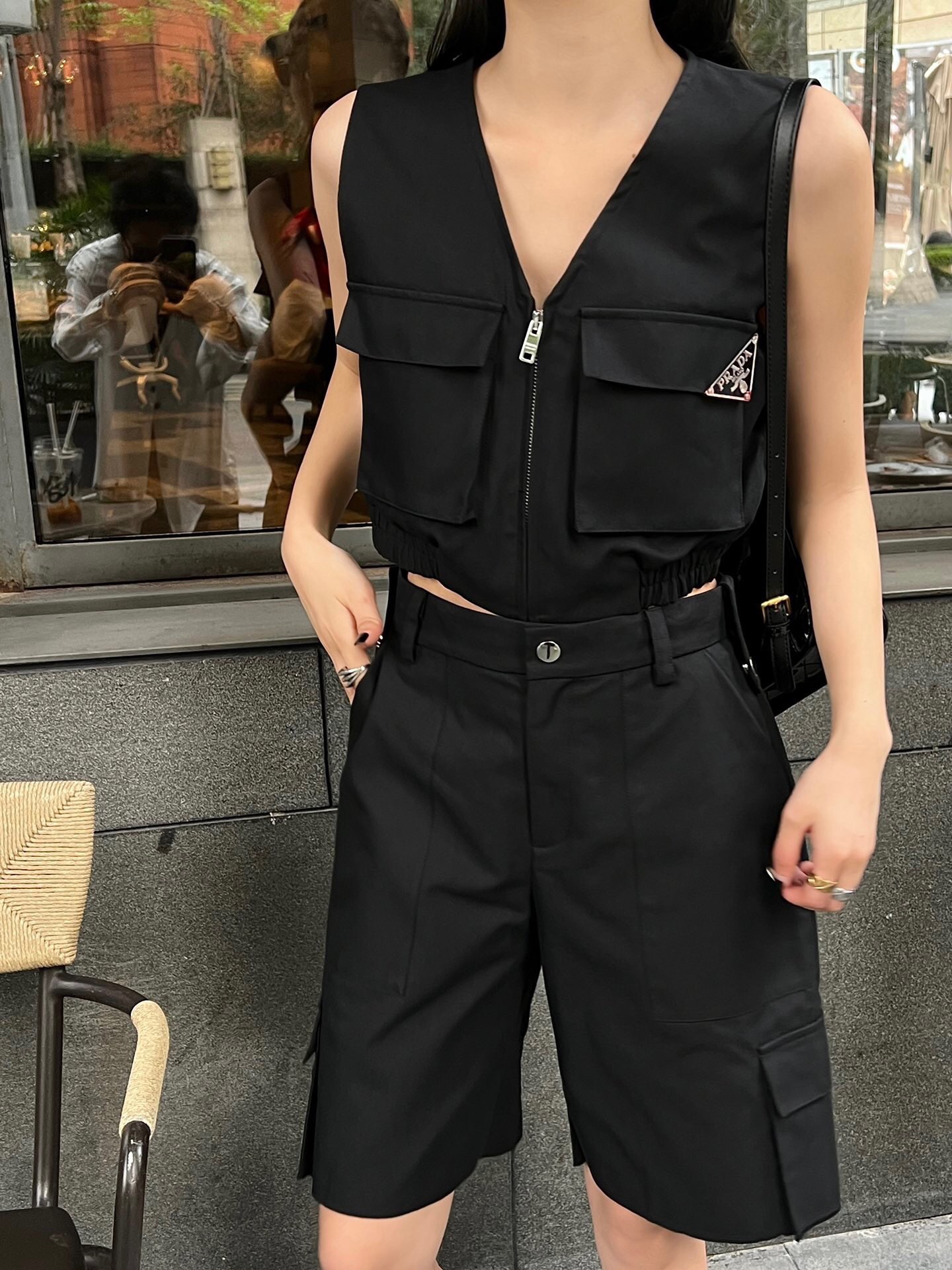 [TOP] PR@DA Triangle Logo Vest Pants Set - Black - Prada