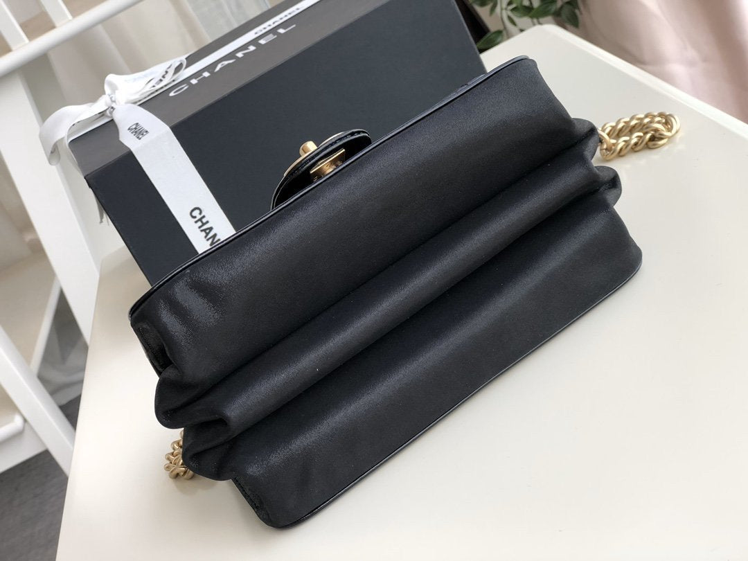 [TOP] CH@NEL Classic Flab Bag Straight Lined Aged Lambskin Mini 20cm - Black & GHW - Chanel