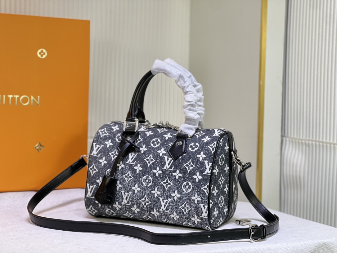 [TOP] L&V Speedy Bandoulière 25 Handbag Starry Denim Black - LV Louis Vuitton