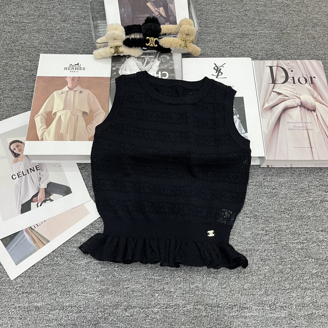 [TOP] CH@NEL Ruffle Vest - 2 Color - Chanel