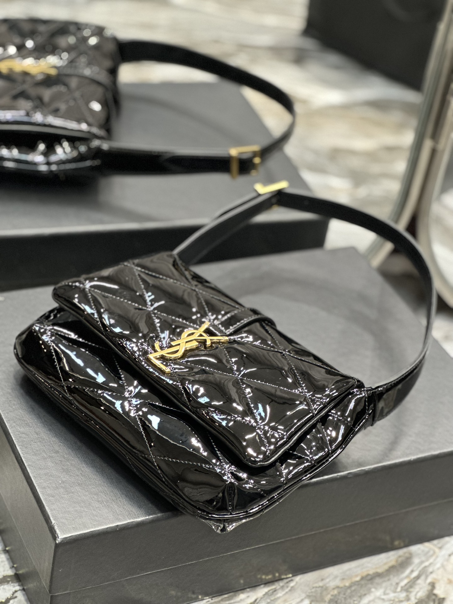 [TOP] Y$L Le 57 Small Patent Leather Shoulder Bag - Black - Ysl Yves Saint Laurent