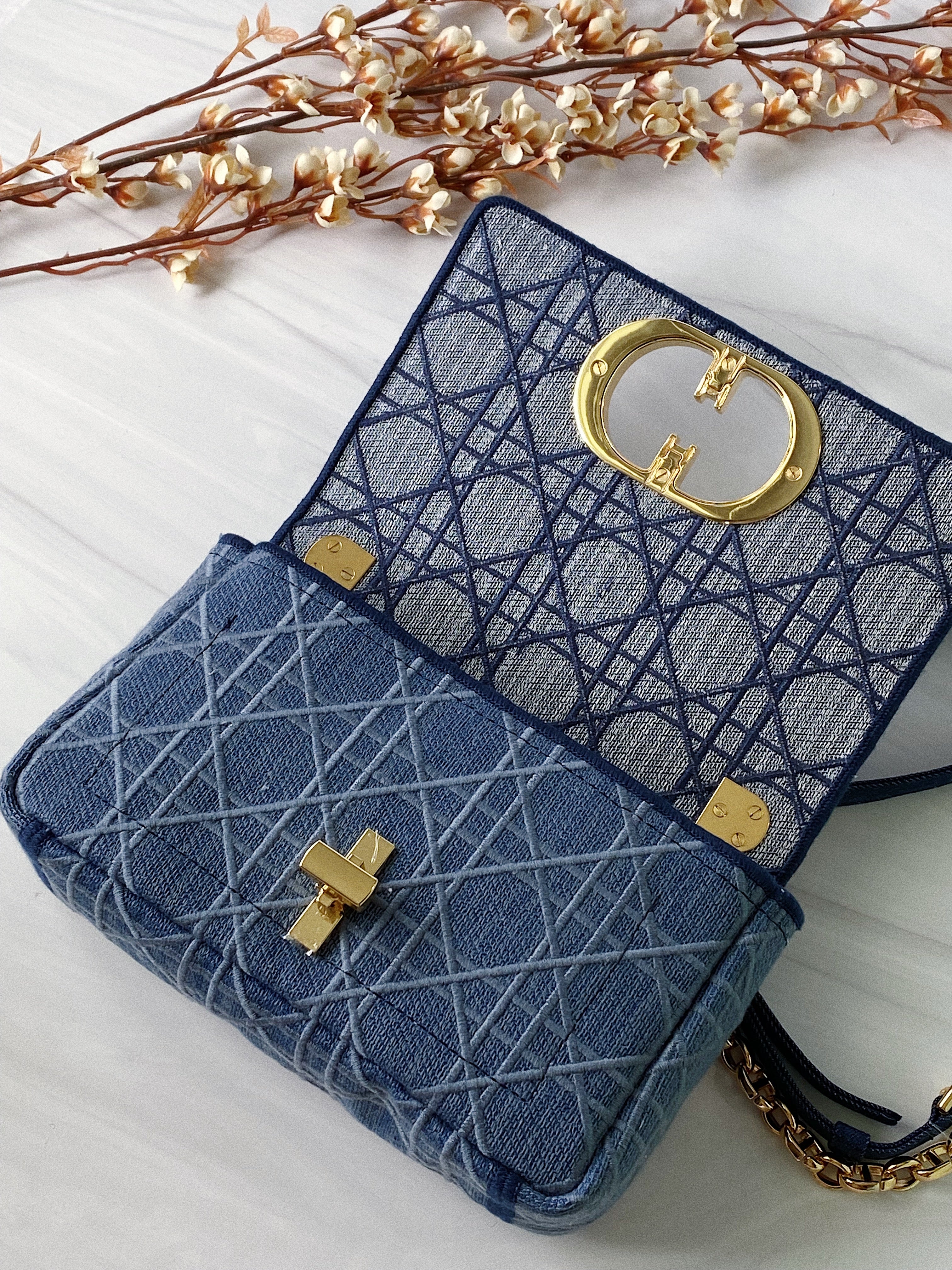 [TOP] D!or Caro Bag Small - Blue Denim - Christian Dior