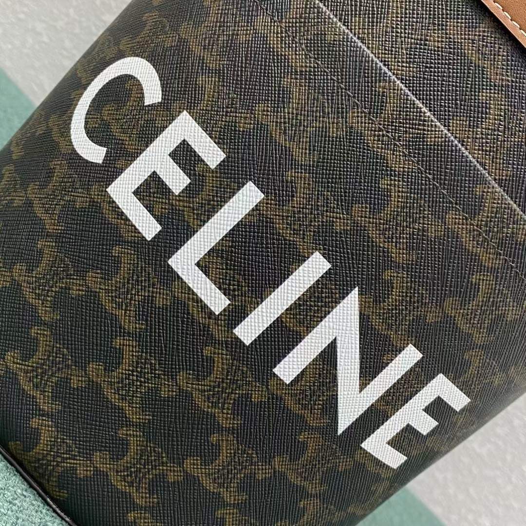 [TOP] C€LINE Bucket Corde In Triomphe Canvas Print And Calfskin - Tan - Celine