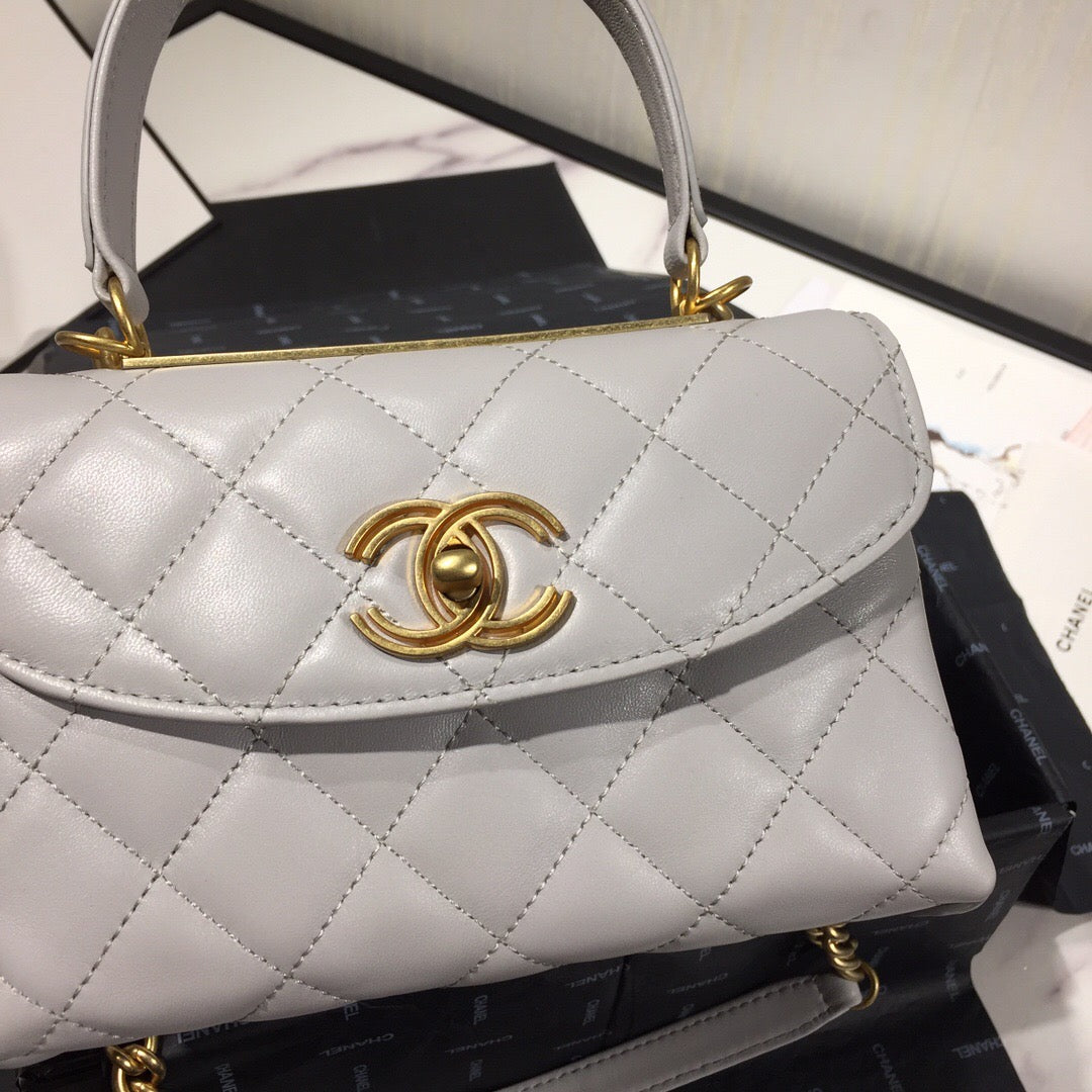 [TOP] CH@NEL Trendy Spirit Top Handle Quilted Bag - Grey - Chanel