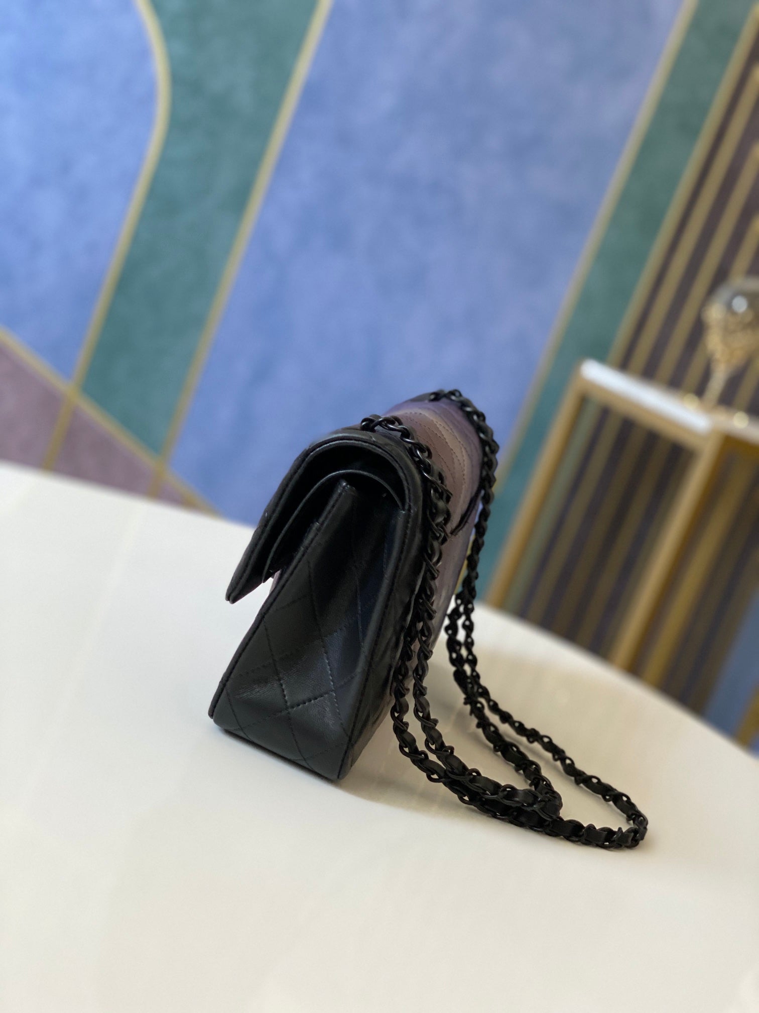 [TOP] CH@NEL Classic Flap Bag Medium 25.5cm - Black Ombre Metallic - Chanel