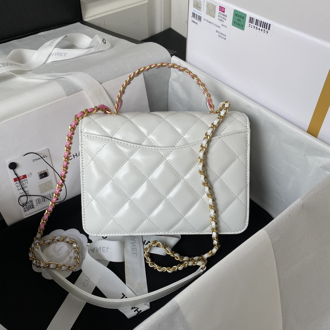 [TOP] CH@NEL Mini CoCo Handle Bag - White & GHW - Chanel