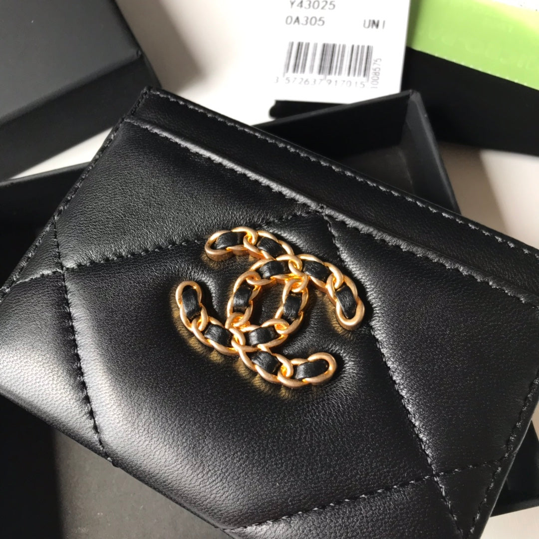 [TOP] CH@NEL 19 Card Holder Lambskin - Black - Chanel