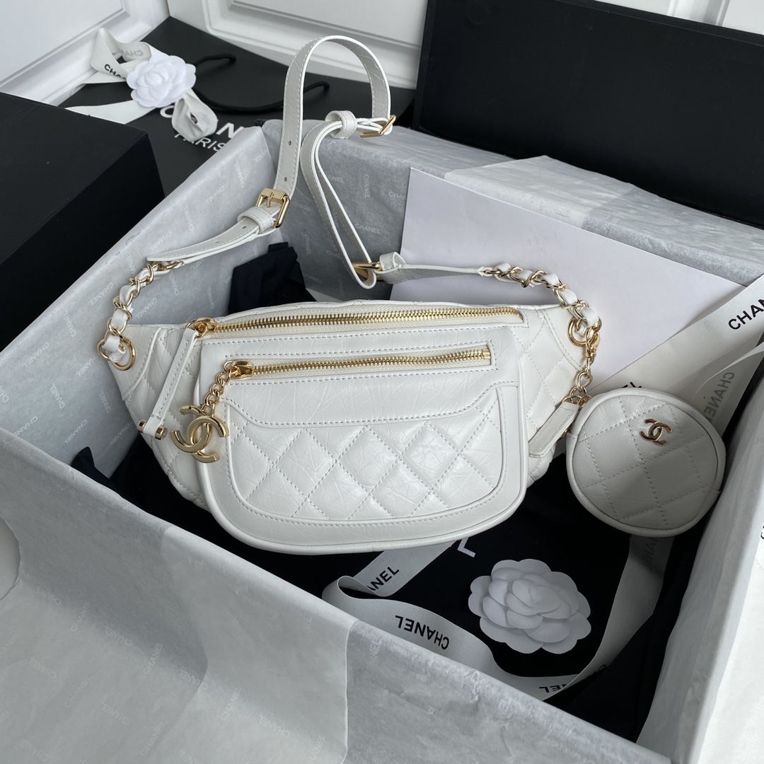 [TOP] CH@NEL Fanny Pack Bag - GHW - Black/White - Chanel