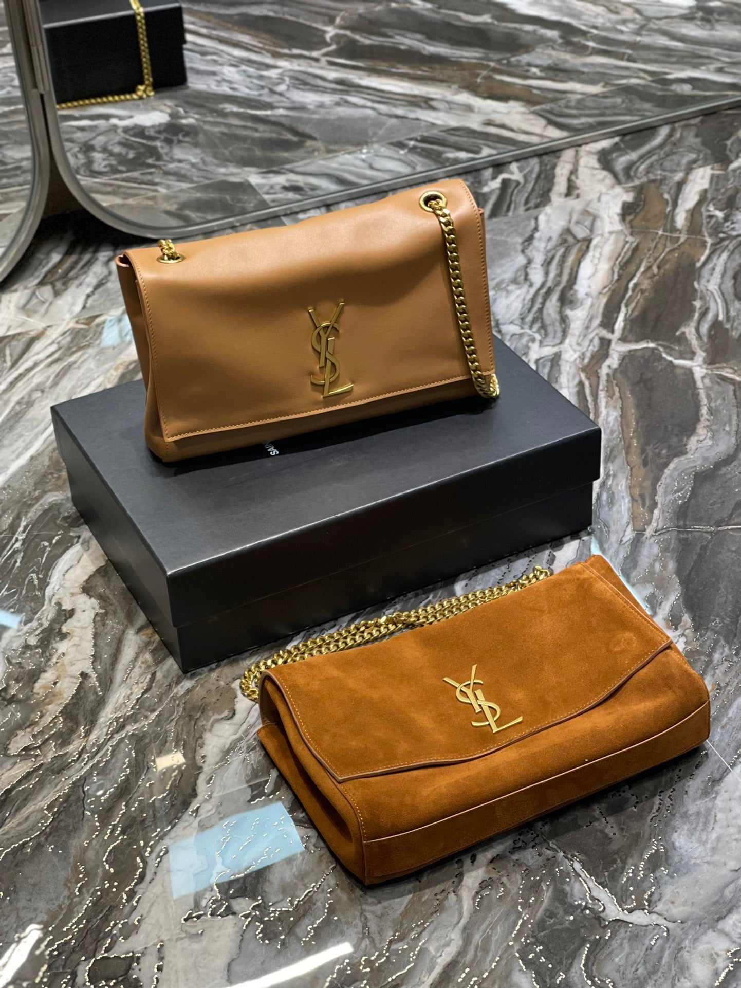 [TOP] Y$L Kate Reversible Suede Bag - Brown - Ysl Yves Saint Laurent
