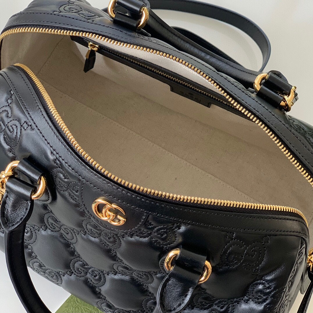 [TOP] GUCC! G*G Matelasse Leather Medium Top Handle Bag - Black - Gucci