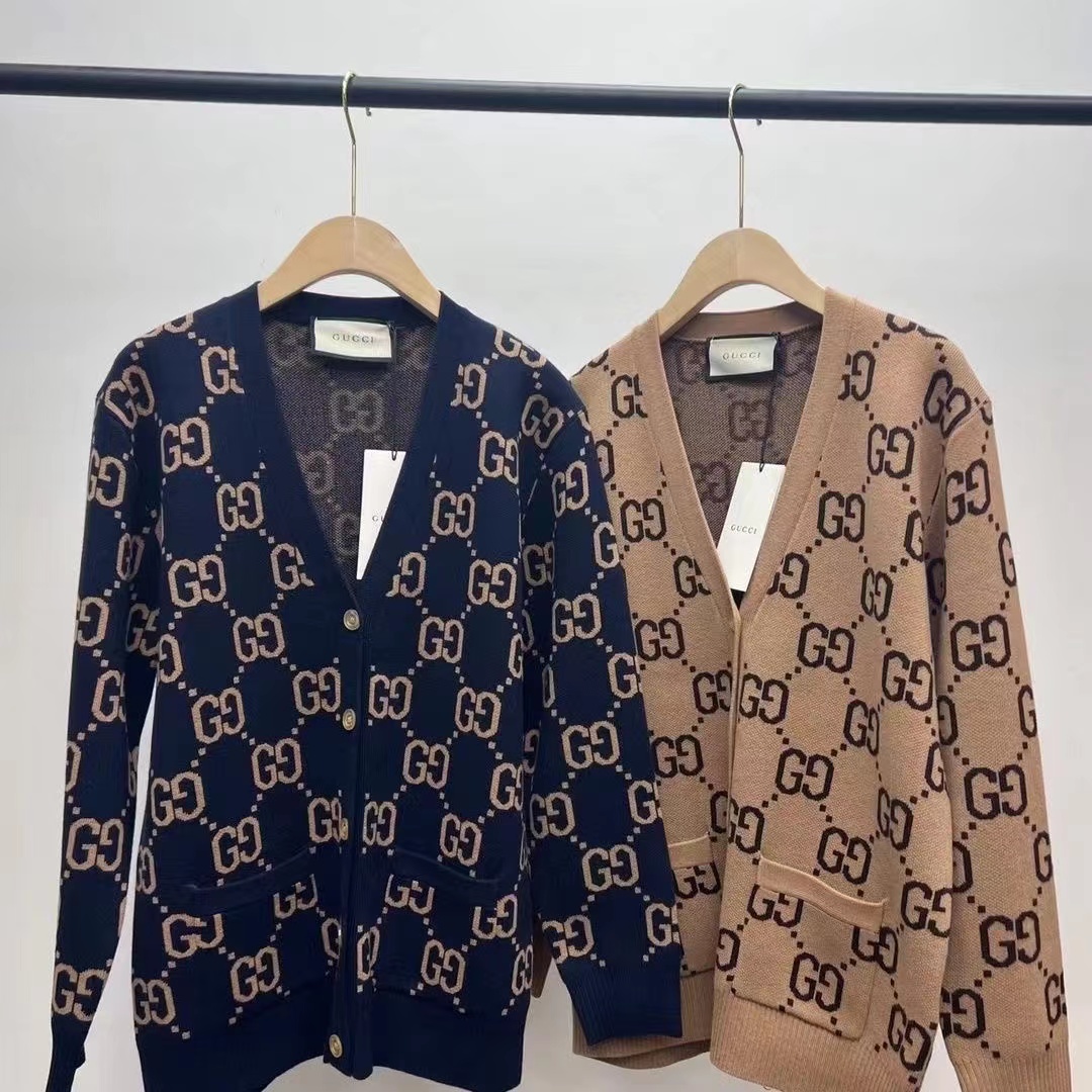 [TOP] GUCC! Monogram Wool Cardigan - Camel & Black - Gucci