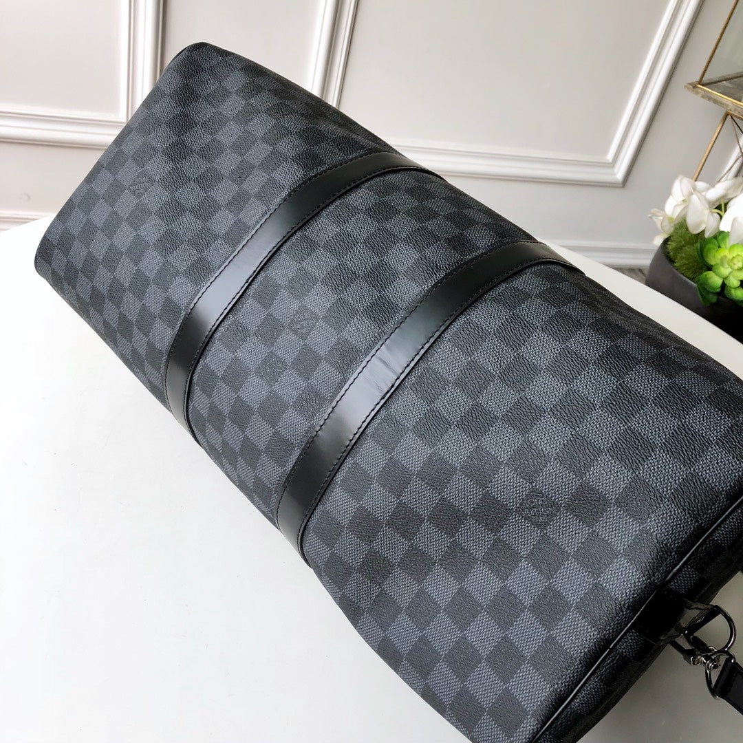 [TOP] L&V Loui$ Vu!tt0n Keepall Travel Bag 45~50cm - Damier Graphite Black - LV Louis Vuitton