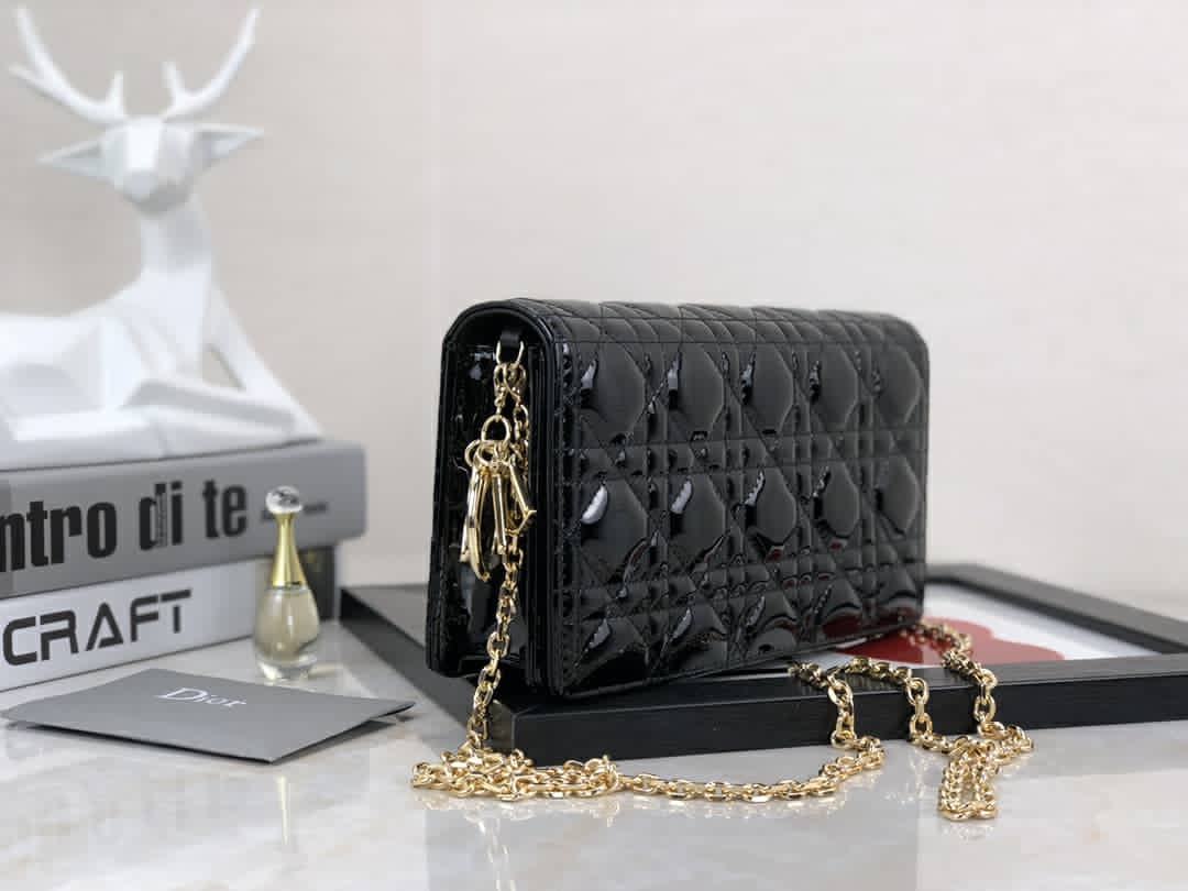 [TOP] D!or Lady Patent Pouch - Black - Christian Dior