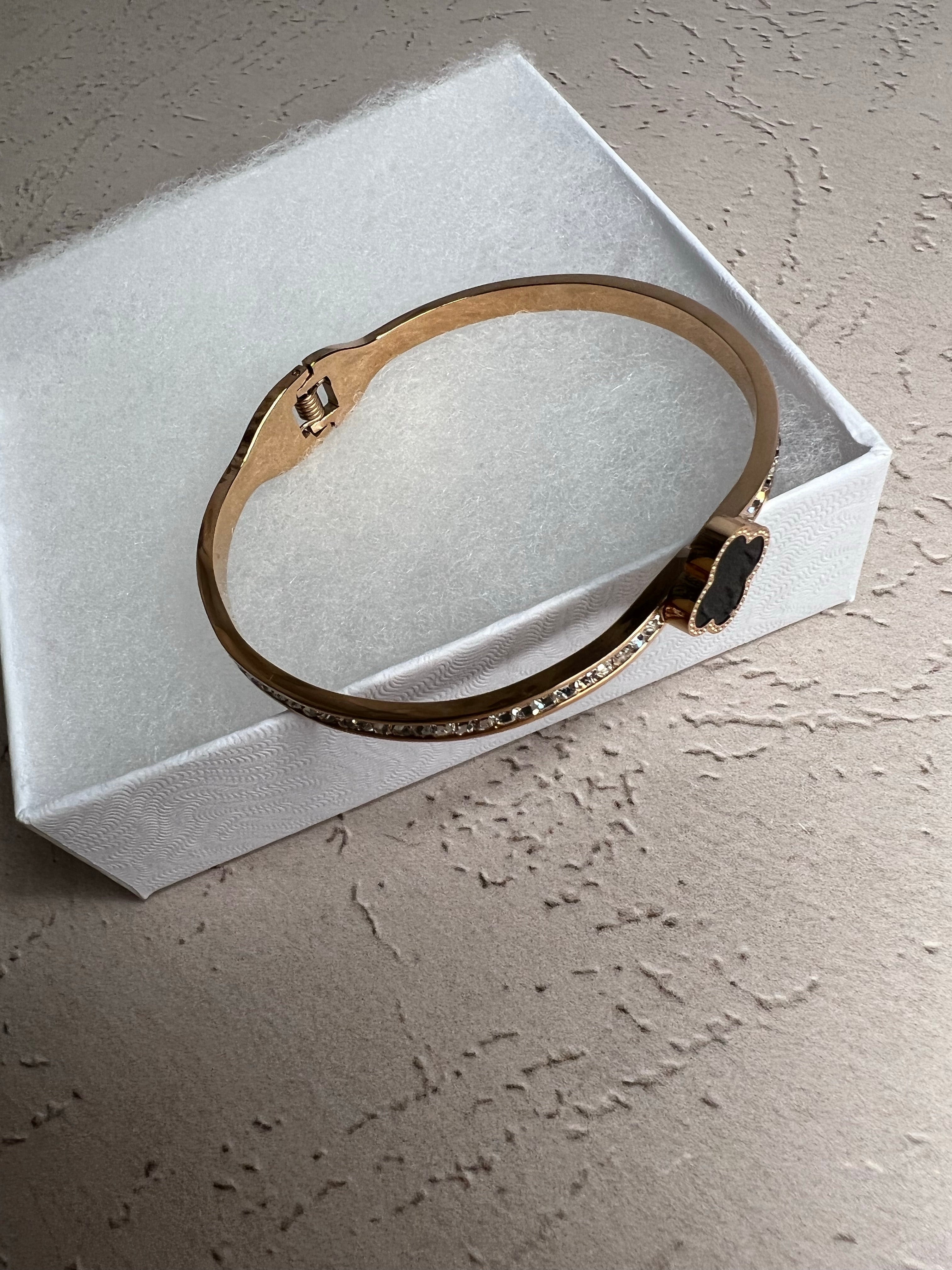 [TOP] V@nCleff Four Clover Open Bangle Bracelet w Stones - Rose Gold - Vancleff