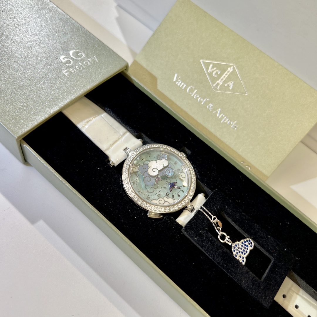 [Top]V@nCleff Lady Arpels Ronde des Papillons Watches with Diamonds - White - VanCleff