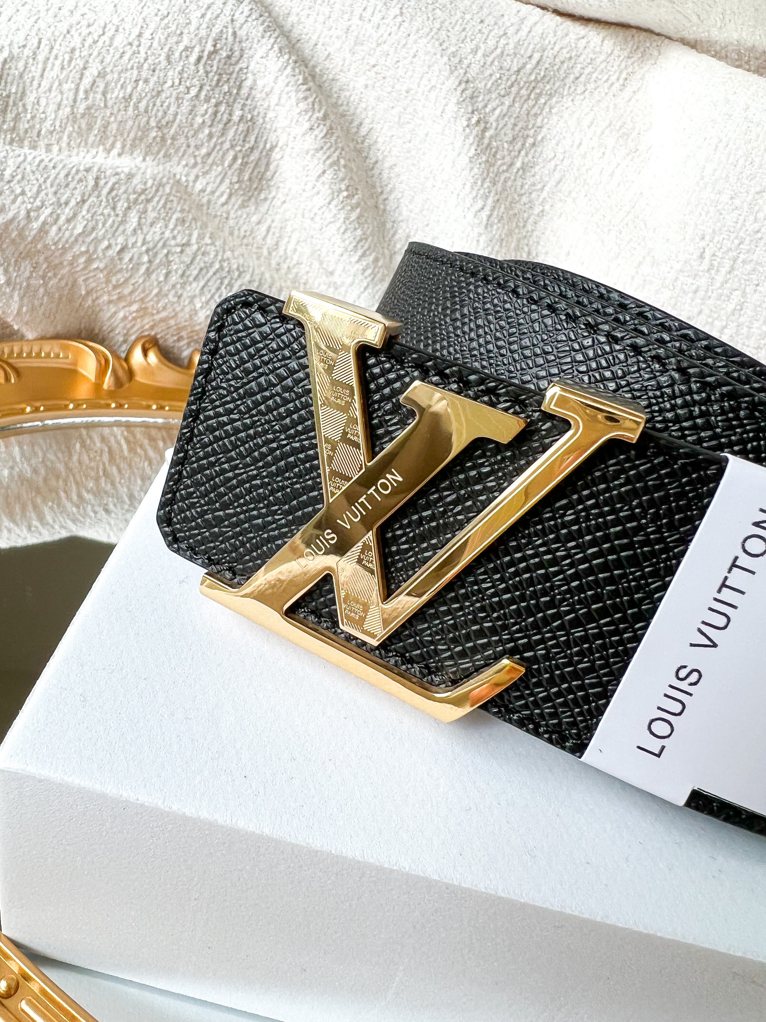[TOP] L&V L*V Black and Gold Caro Belts - LV Louis Vuitton