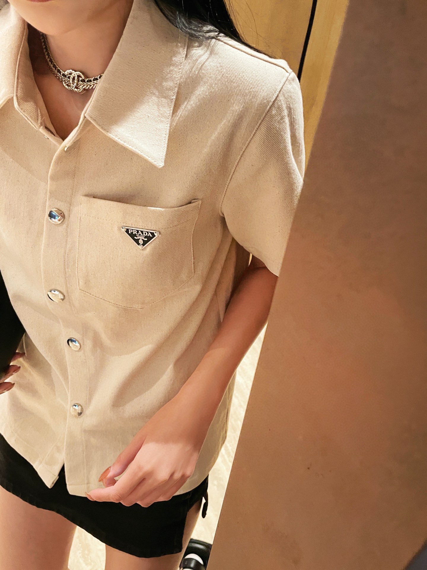 [TOP] PR@DA Short Sleeve Shirt - Beige - Prada