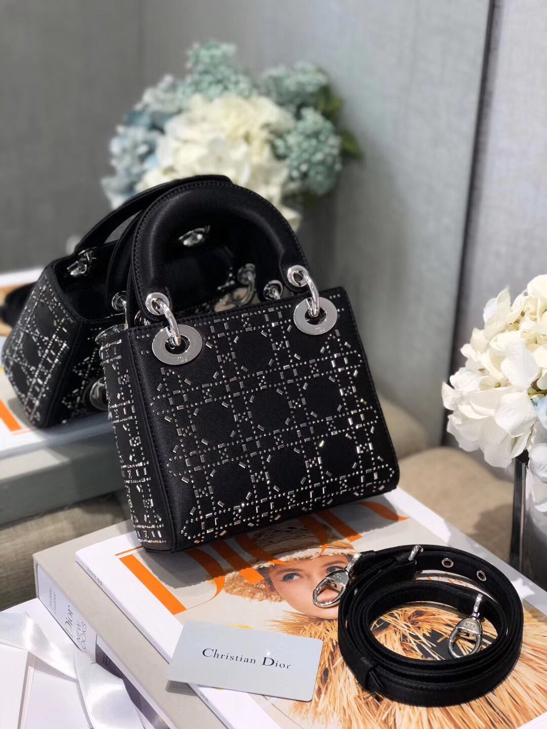 [TOP] D!or Lady Christian Dior Bag Crystal Cannage Mini - Black - Christian Dior