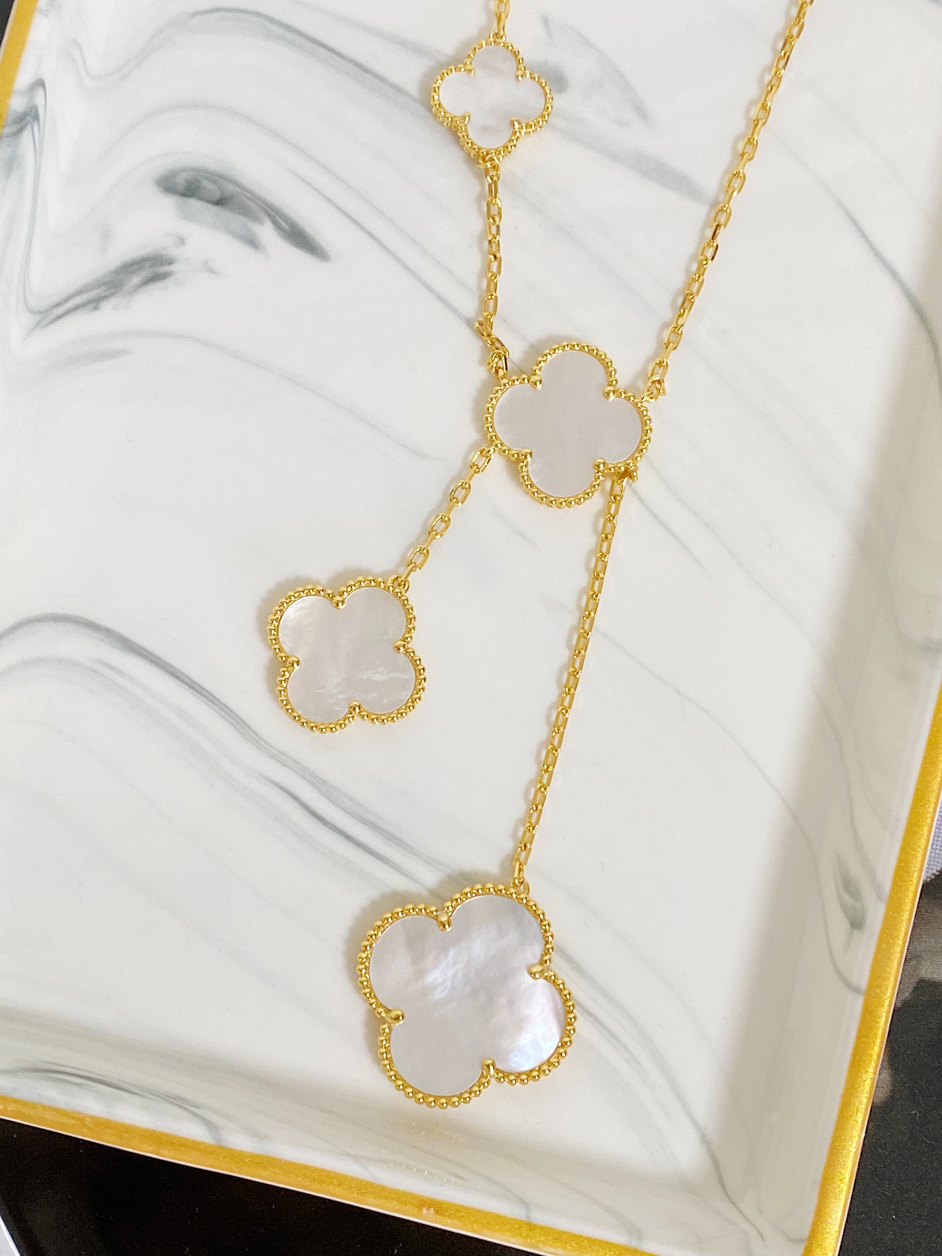 [TOP] V@nCleff VCA Magic Alhambra Necklace Multi Sizes Mixed Drops - White Pearl - Vancleff