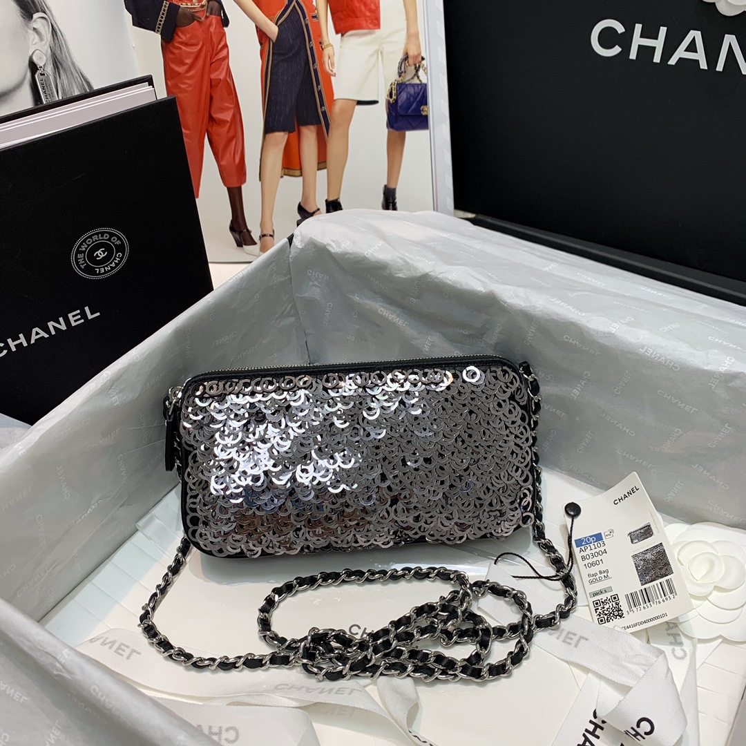 [TOP] CH@NEL Sequins Evening Bag - Black - Chanel