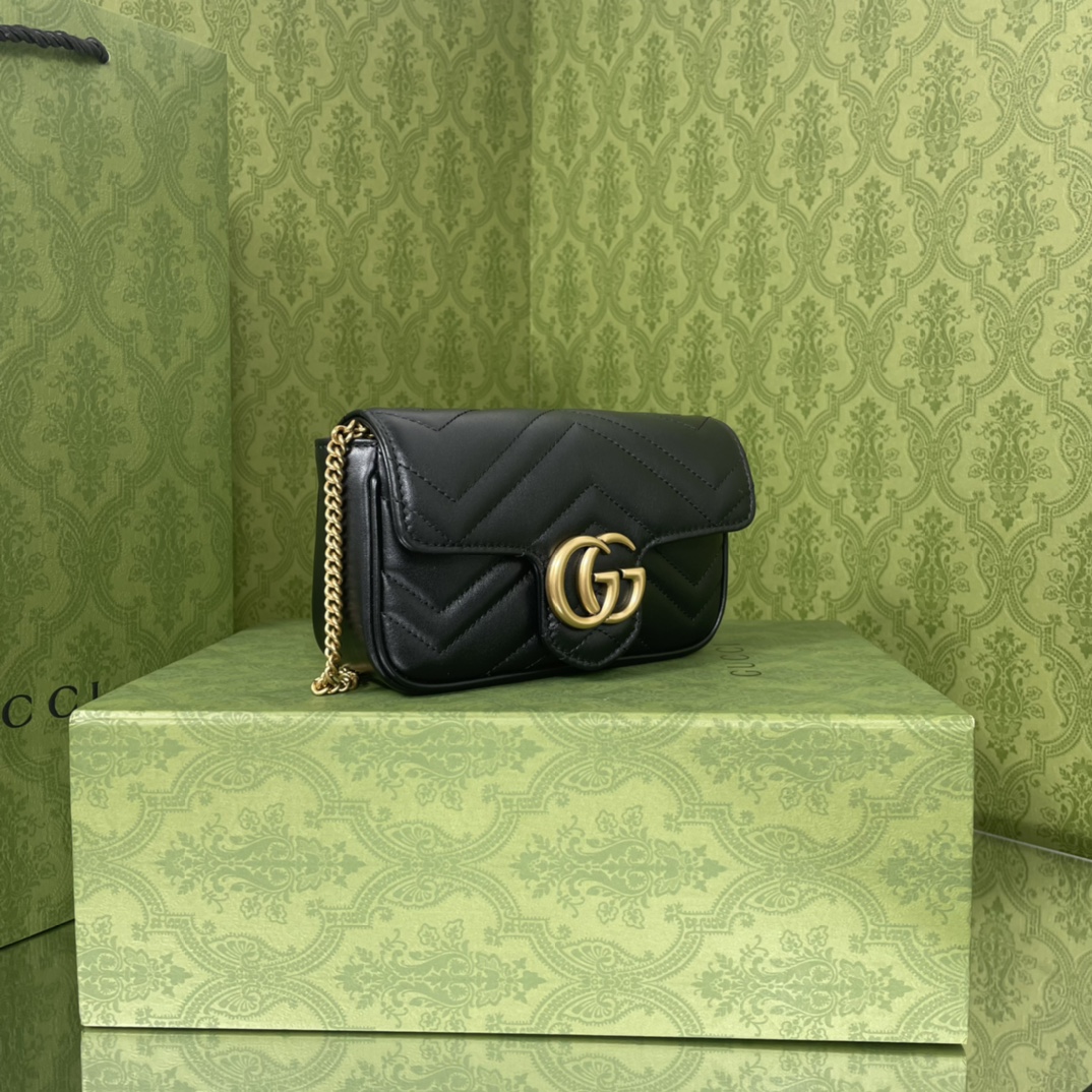 [TOP] GUCC! GG Marmont Bag Super Mini 16.5cm - Black - Gucci