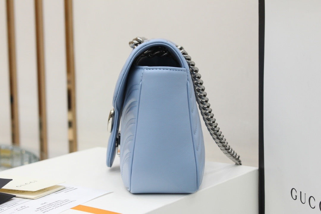 [TOP] GUCC! G*G Marmont Matelasse Bag Small 26cm - Light Blue w SHW - Gucci