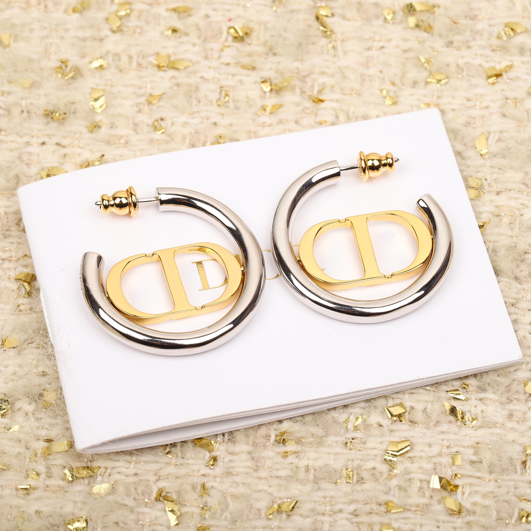 [TOP] D!or J'Christian Dior Half Hoop Letter Earrings - Christian Dior