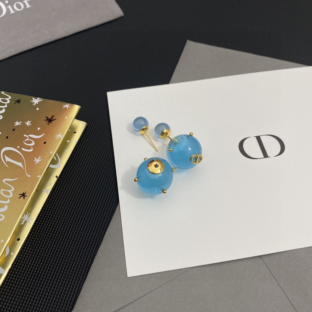[TOP] D!or Crystal Stud Earrings - Blue - Christian Dior