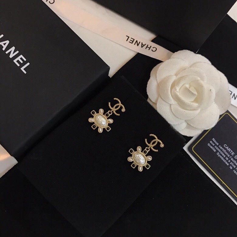 [TOP] CH@NEL Double C Pearl Earrings Chanel
