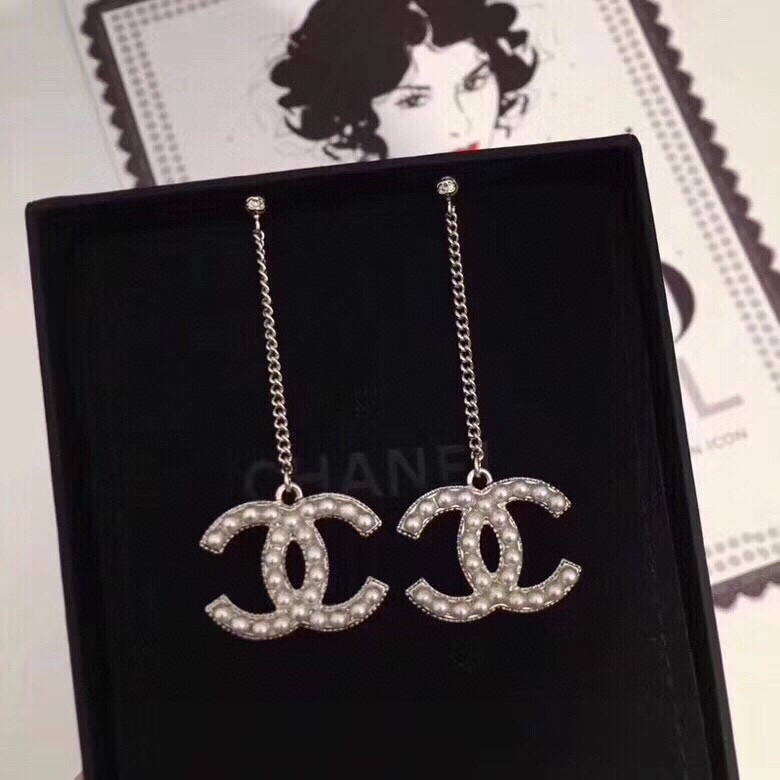 [TOP] CH@NEL Double C Double Sided Tassel Stud Earrings Chanel