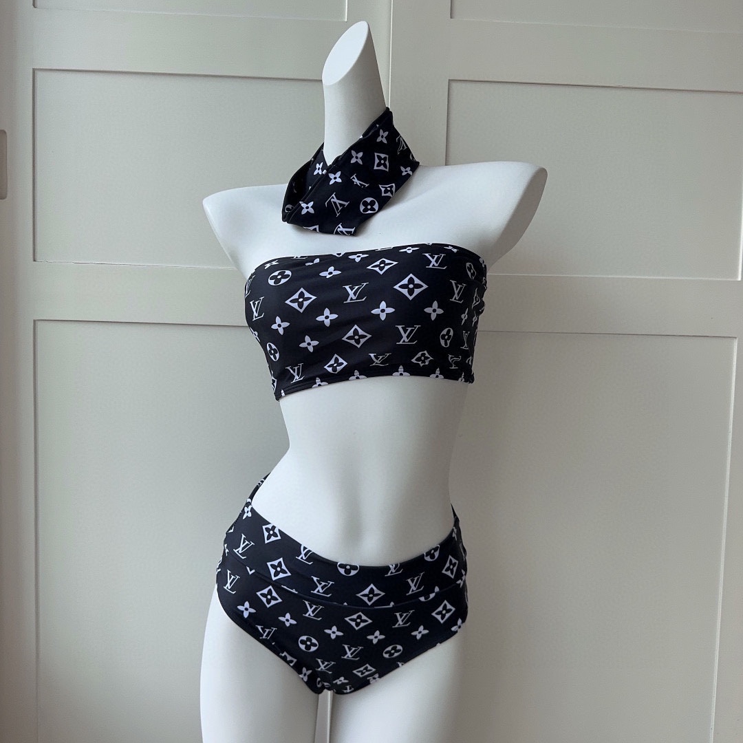 [TOP] L&V Classic logo Bikini Swimsuit - Black - LV Louis Vuitton